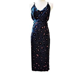 Elings Teal Floral Wrap Midi Dress Size Medium NWT
